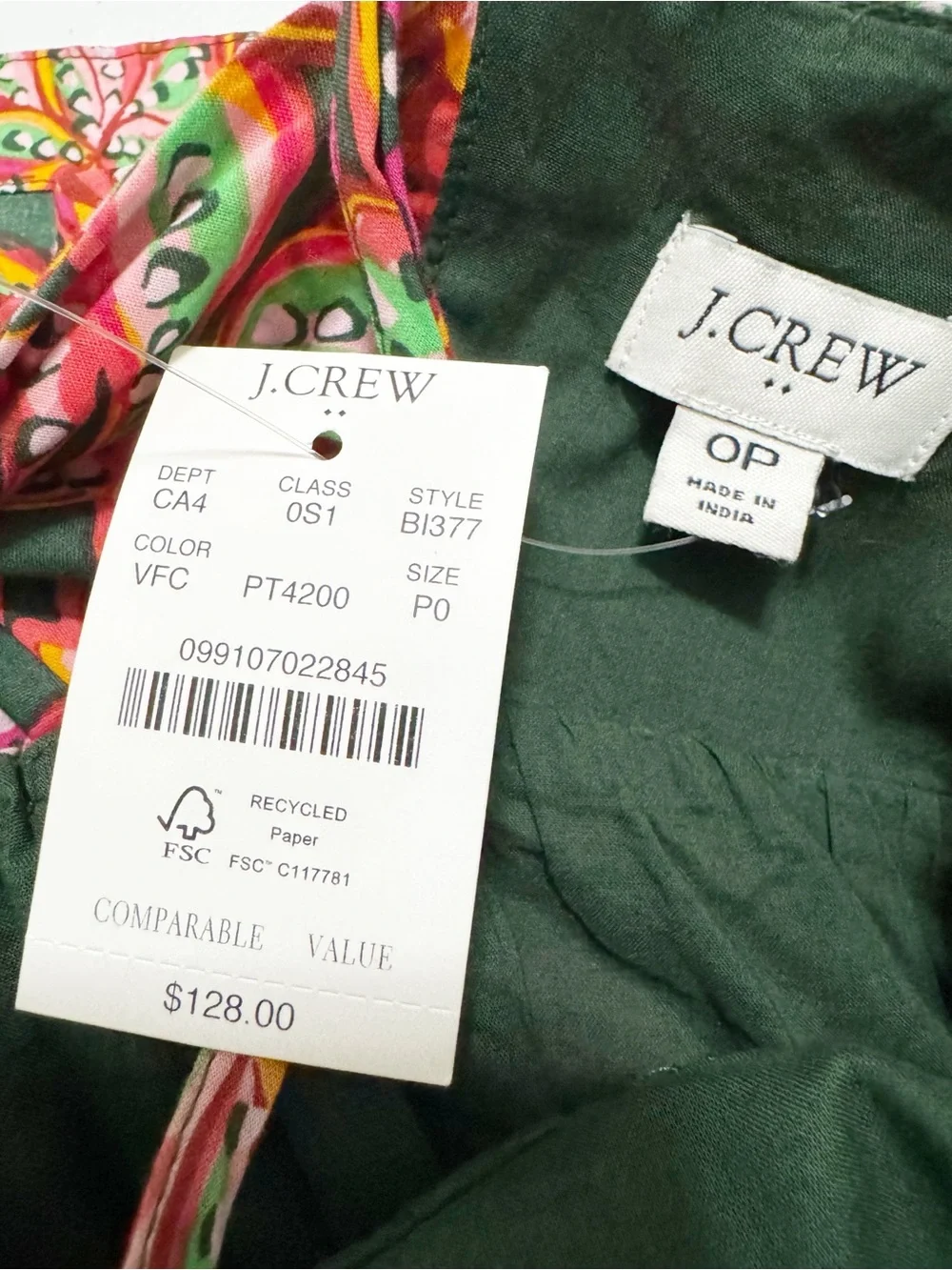 J. Crew Floral Tie Back Tiered Green Misi Dress NWT 0P Petite